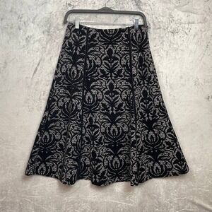 Whimsigoth Velvet Burnout Floral Baroque A-Line Midi Skirt Black Goth Size 6